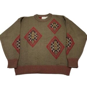 Vintage New River Sweater L Wool Blend Textured Pullover Aztec Southwestern‎